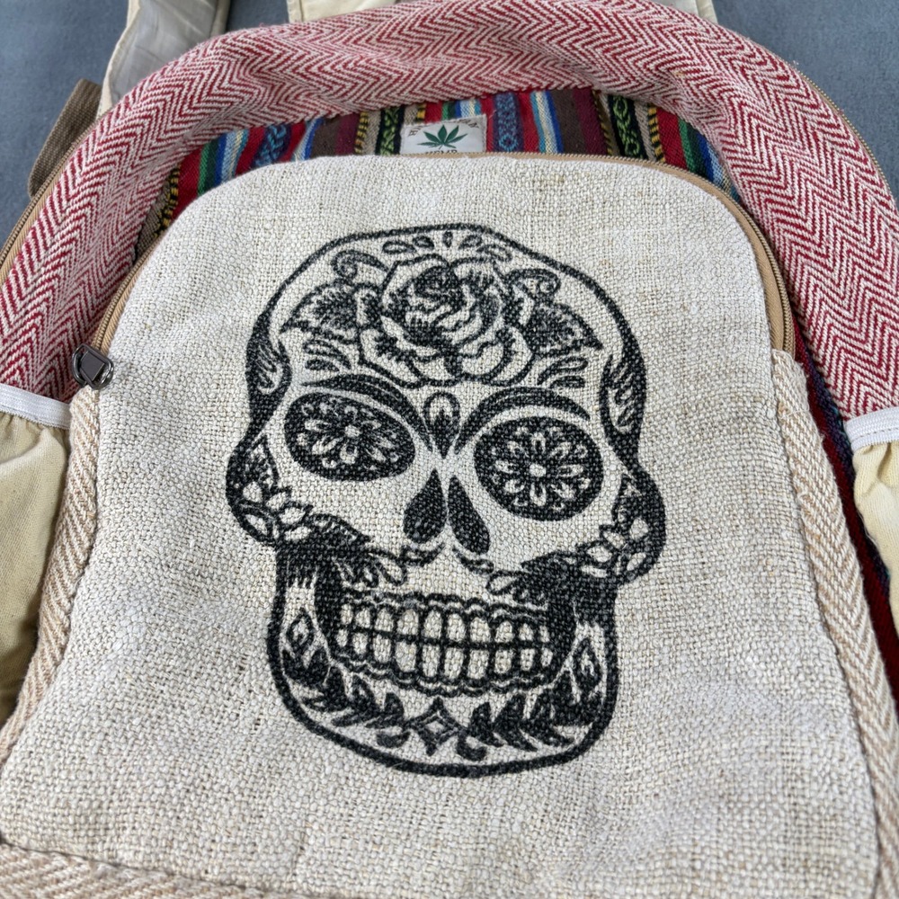 Himalayan Hemp Sugar Skull Backpack Laptop Pocket Nepal Fair Trade Boho Hiking